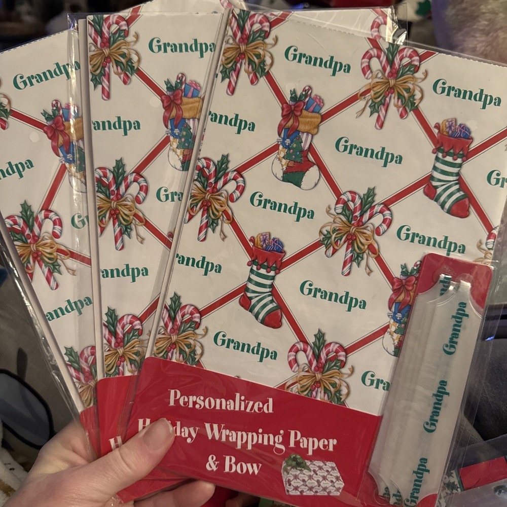 Set Of 3 VTG Christmas HOLIDAY GIFT Wrapping Paper‎ & Pull Bow GRANDPA Stravina